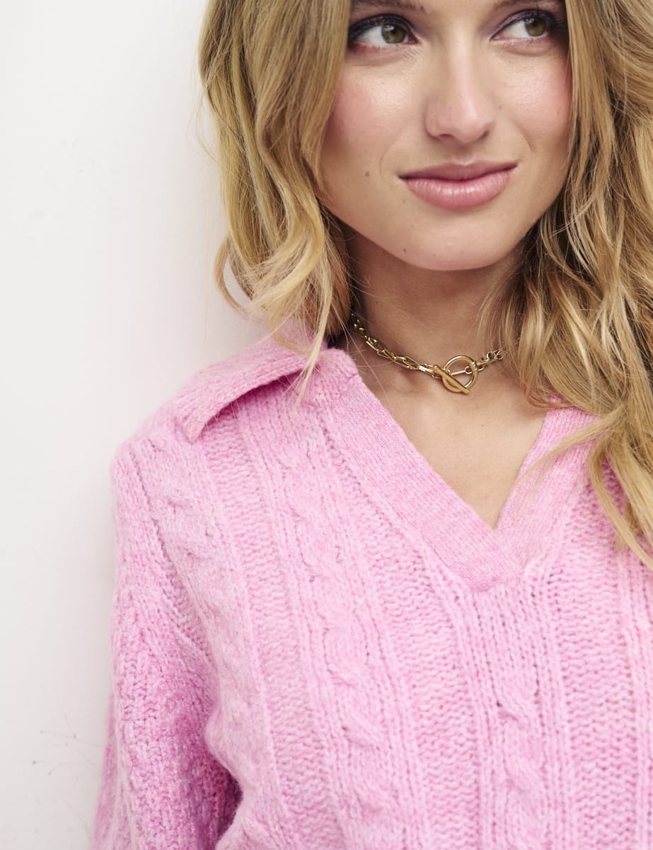 Pink Open Collar Cable Jumper