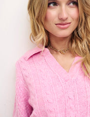 Pink Open Collar Cable Jumper