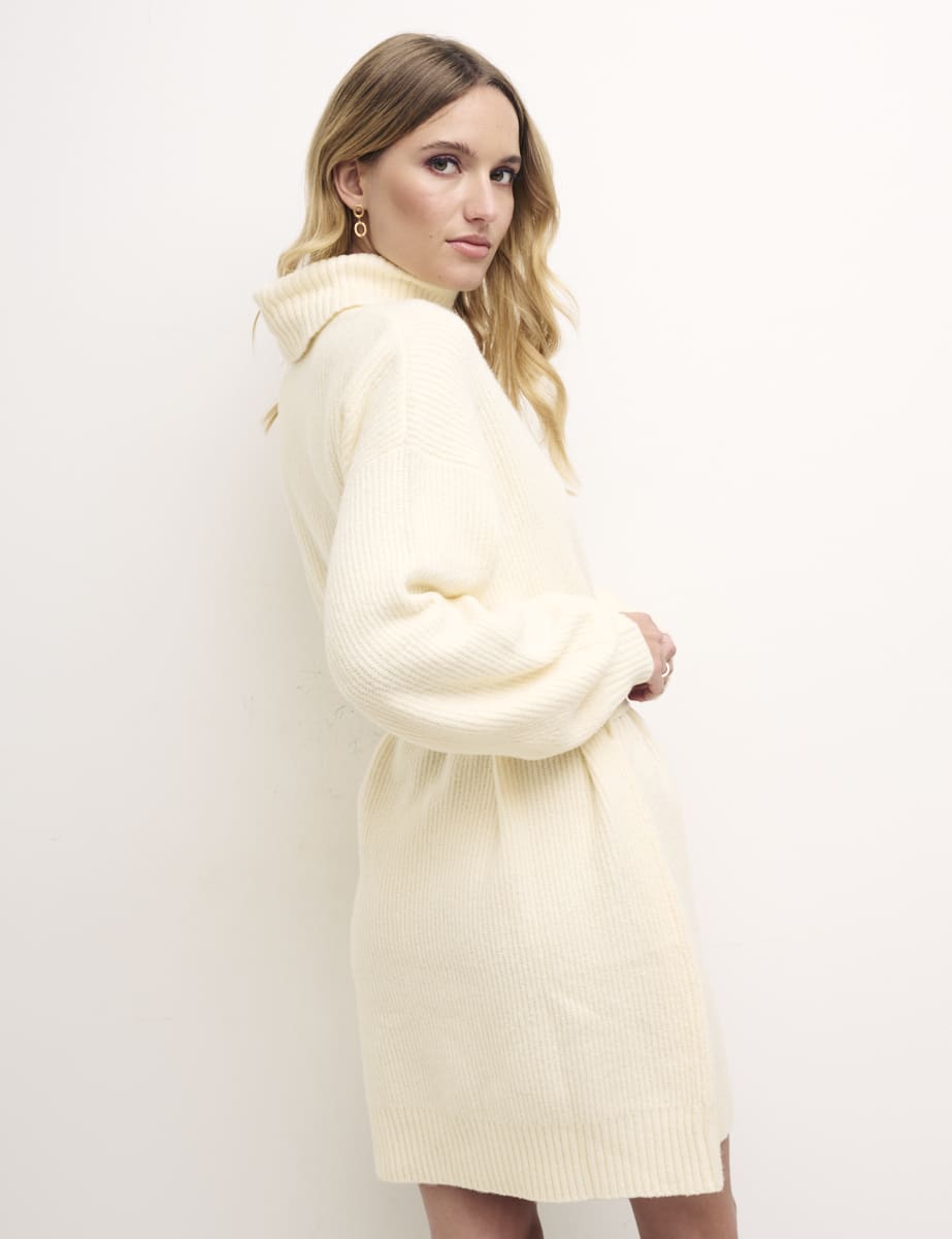 Cream Belted Jumper Mini Dress