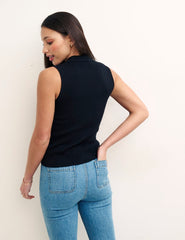 Black Sleeveless Button Through Knitted Top