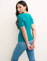 Teal Sweetheart Knitted Short Sleeve Top
