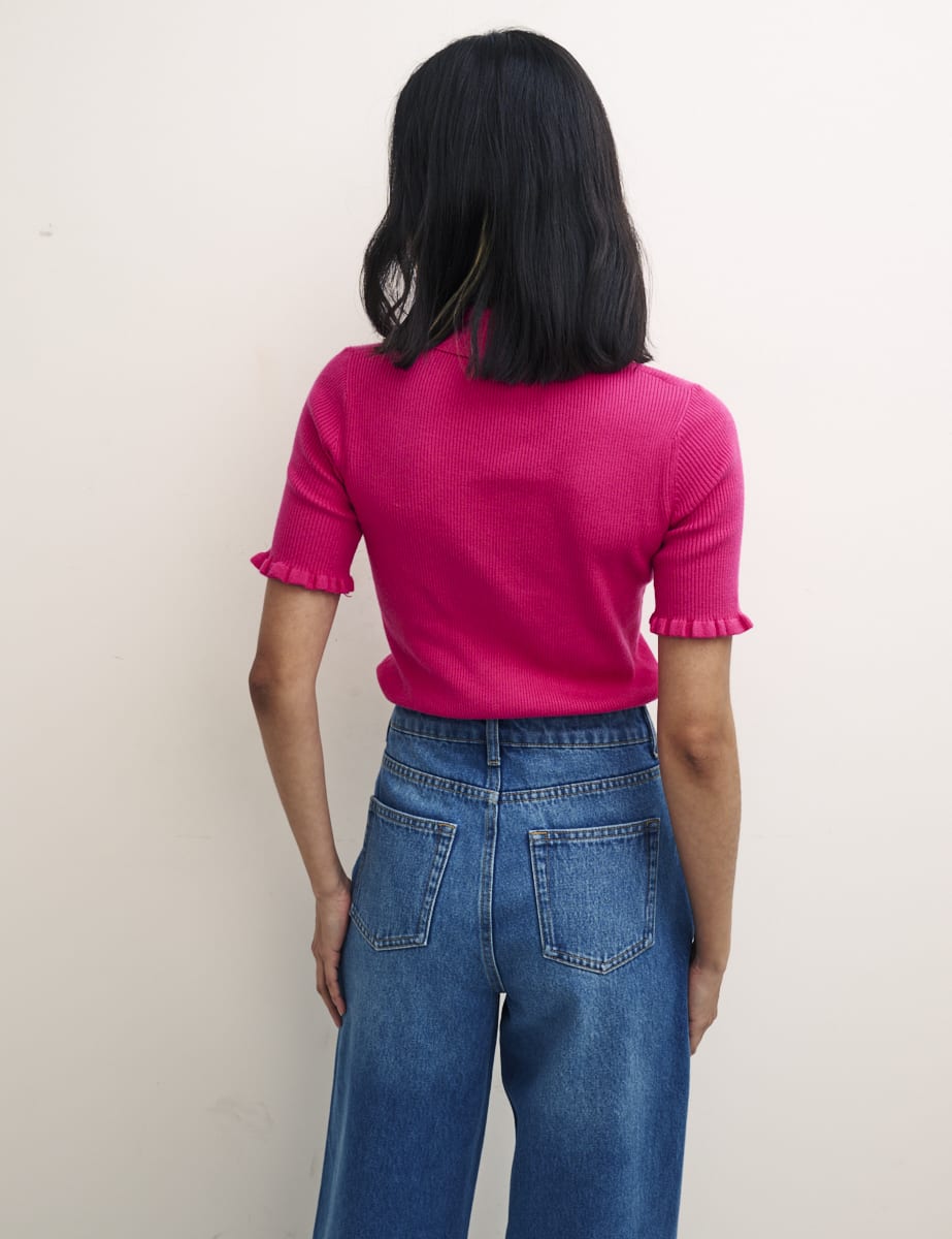 Pink Keyhole & Collar Knitted Top