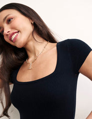 Square Neck Knitted Midi Dress