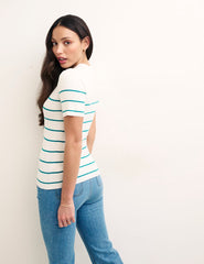 Blue & White Stripe Knitted Short Sleeve Top