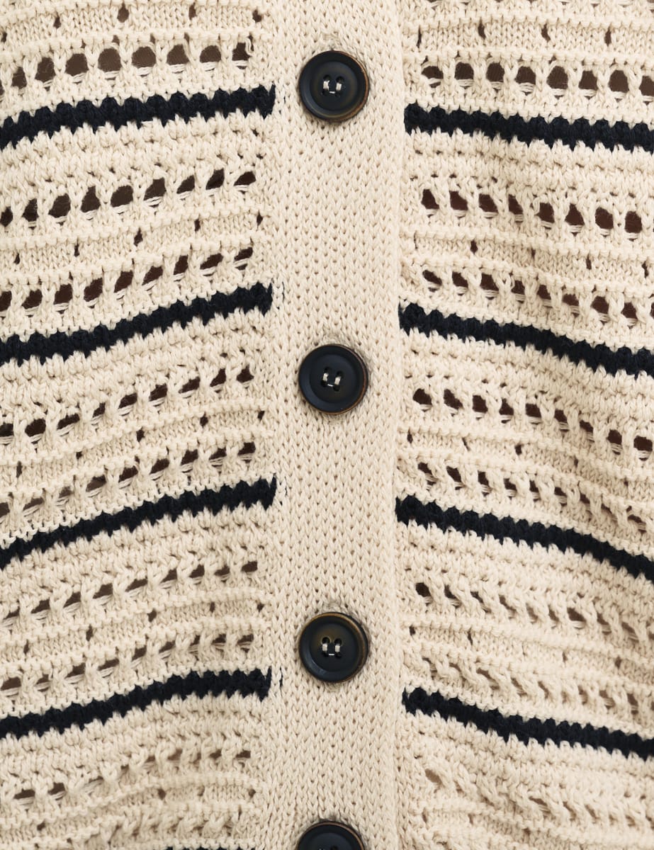 Cream & Black Mock Crochet Stripe Cardigan