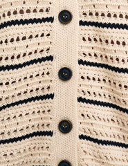 Cream & Black Mock Crochet Stripe Cardigan