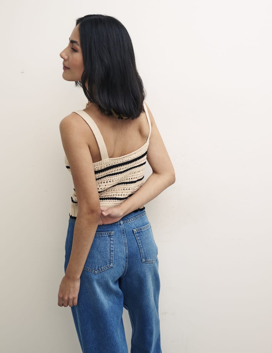 Black & White Mock Crochet Stripe Cami