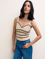 Black & White Mock Crochet Stripe Cami