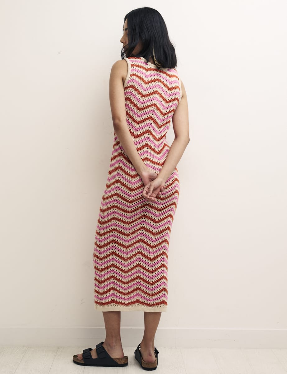 Pink & Orange Chevron Racer Midi Dress