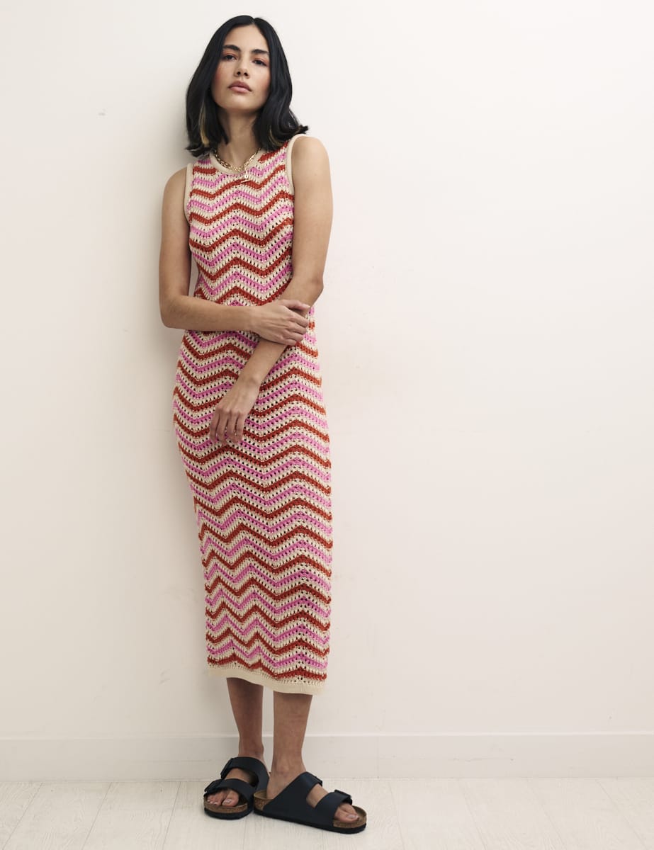 Pink & Orange Chevron Racer Midi Dress