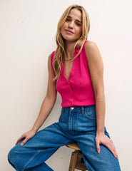 Pink Sleeveless Button Through Knitted Top