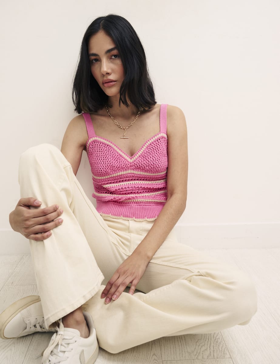 Pink Mock Crochet Stripe Cami