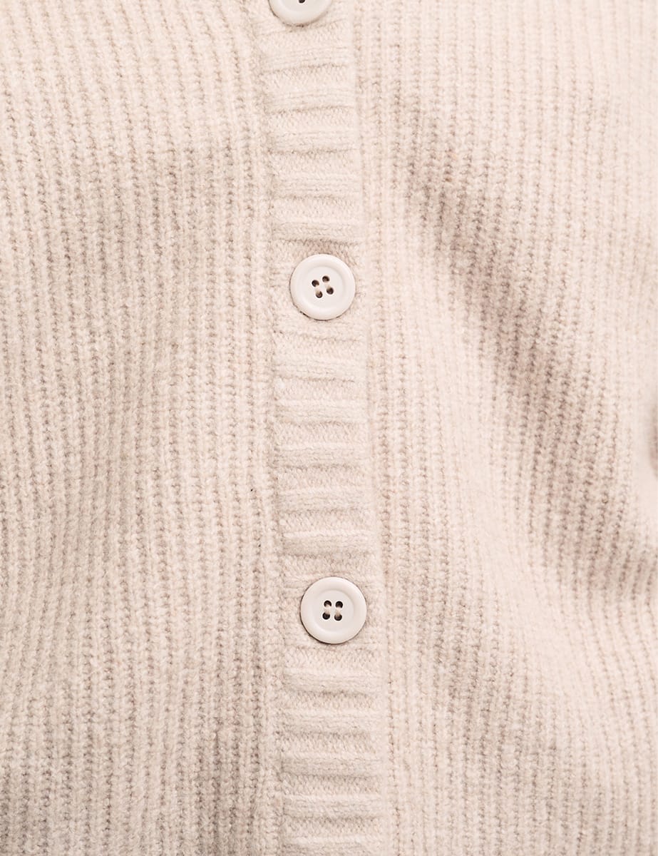 Cream Rib Knit V-Neck Button-Up Cardigan