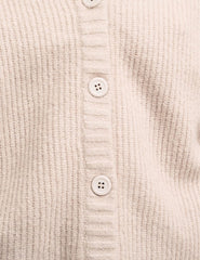 Cream Rib Knit V-Neck Button-Up Cardigan