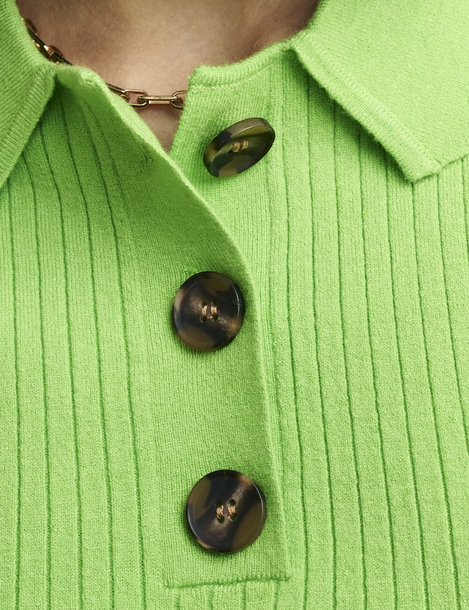 Green Collar Ribbed Knit Top