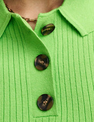 Green Collar Ribbed Knit Top