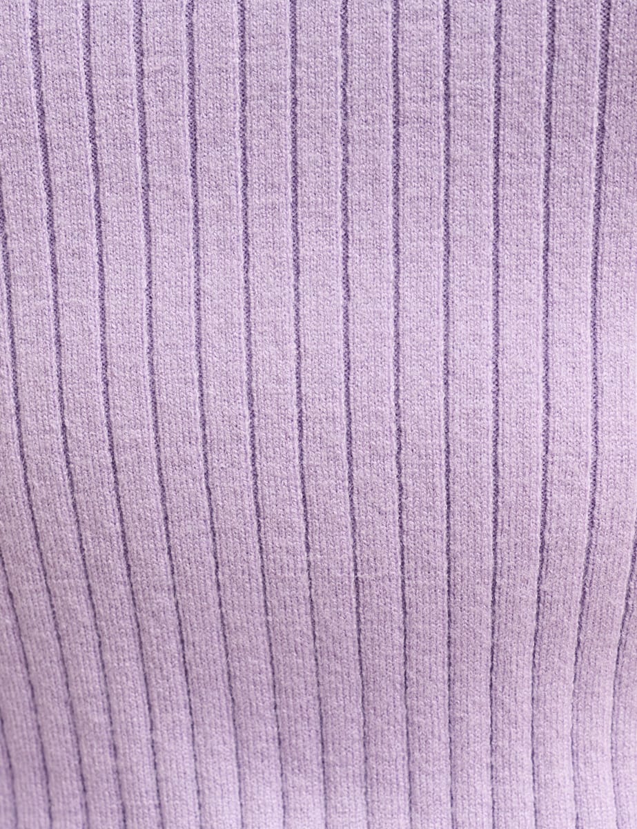Purple Collar Ribbed Knit Top