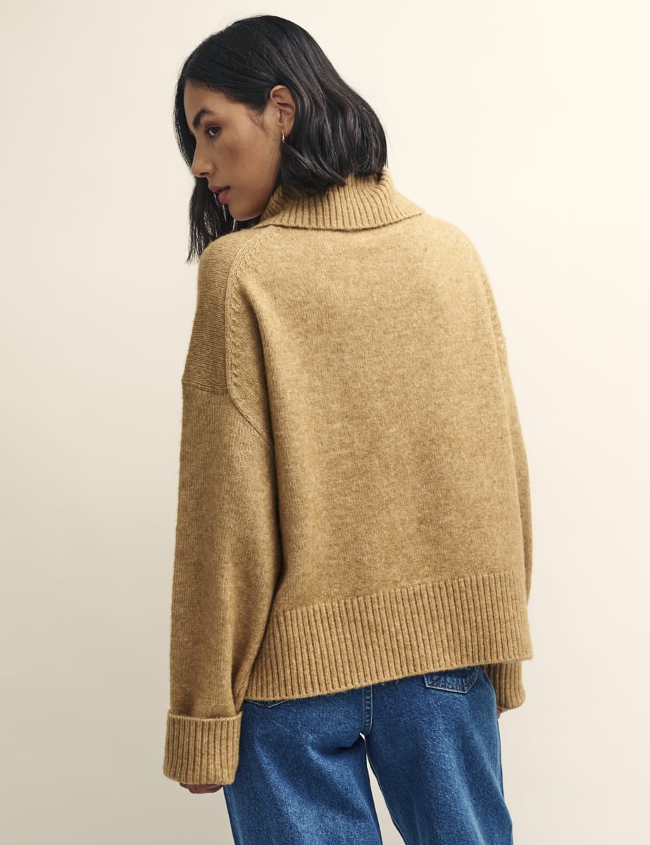 Camel Roll Neck Knitted Jumper