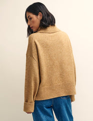 Camel Roll Neck Knitted Jumper