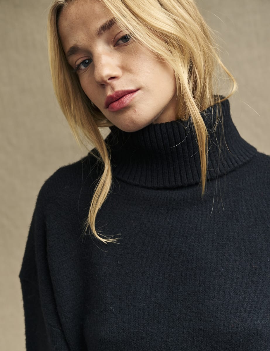 Black Roll Neck Knitted Jumper