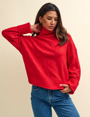 Red Roll Neck Knitted Jumper