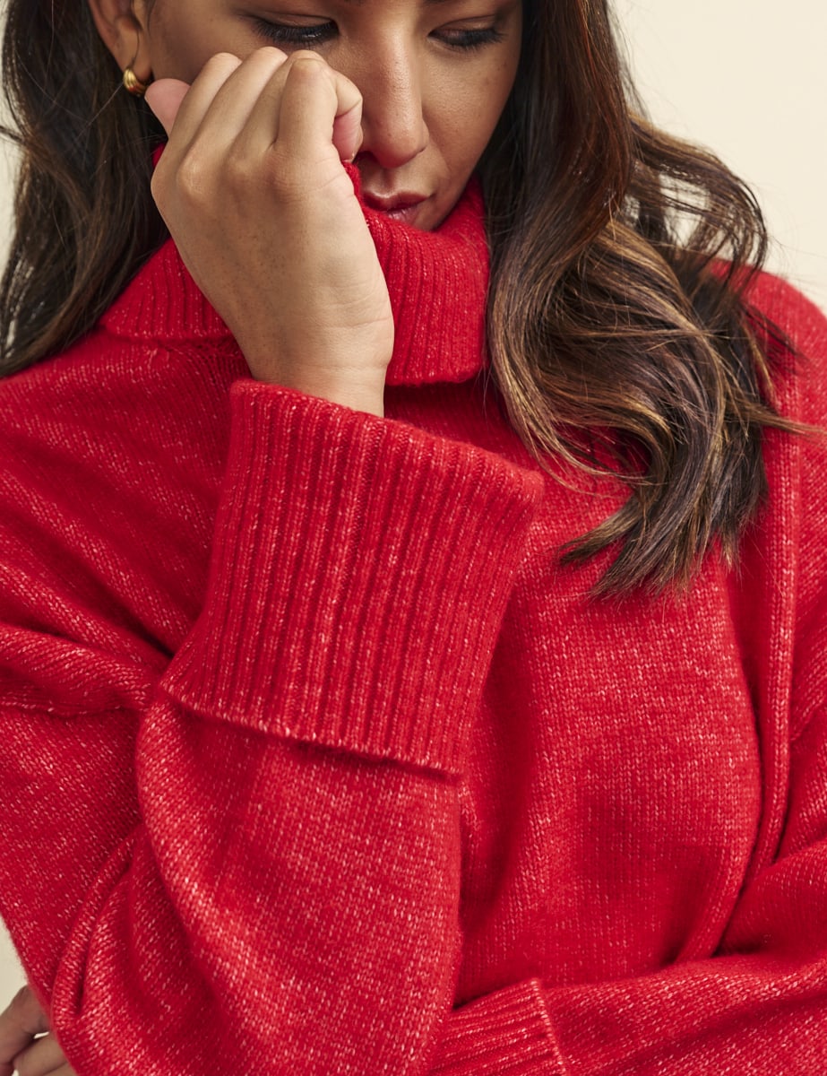 Red Roll Neck Knitted Jumper