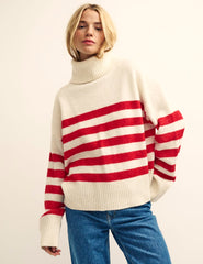 Red and White Stripe Roll Neck Jumper