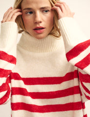 Red and White Stripe Roll Neck Jumper