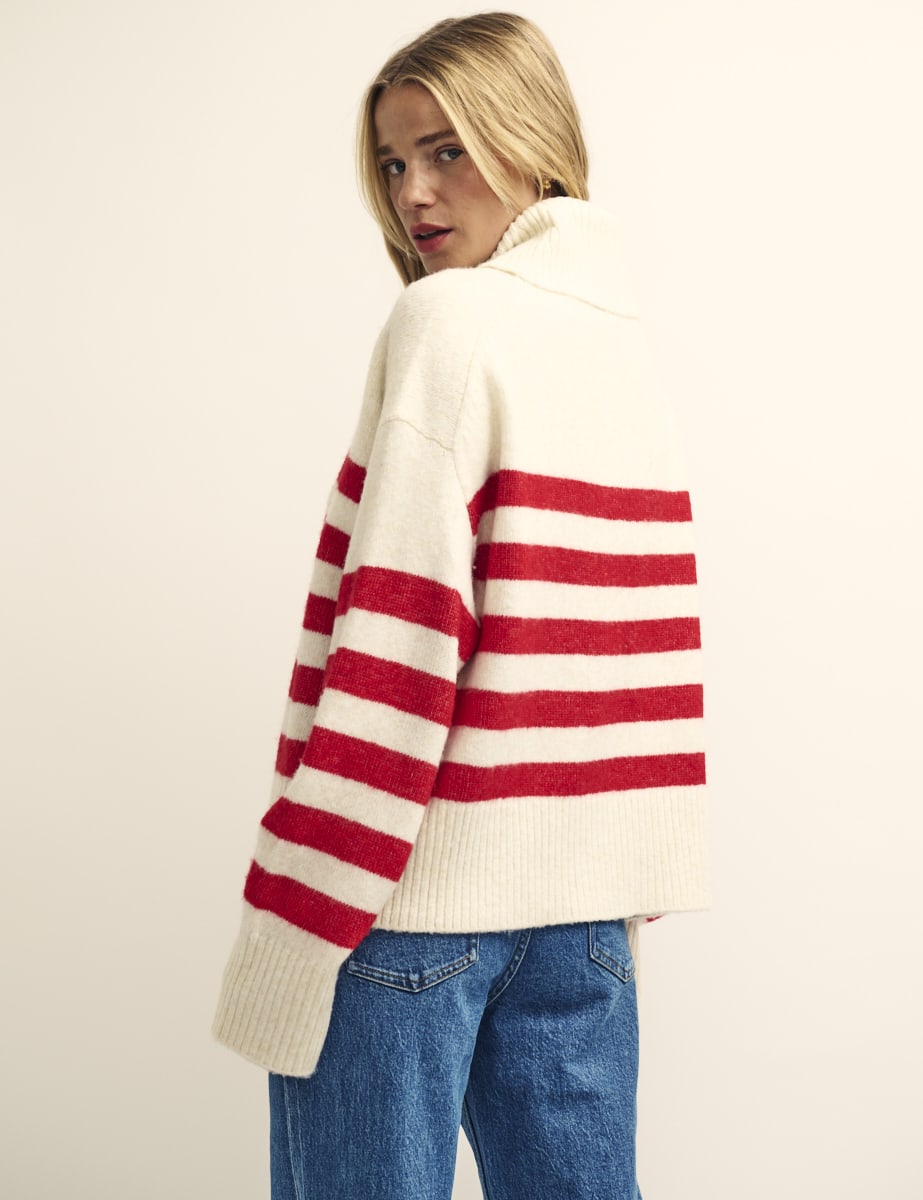 Red and White Stripe Roll Neck Jumper