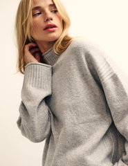 Grey Funnel Neck Longline Knitted Jumper