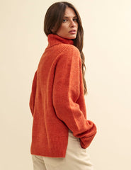 Orange Knitted Roll Neck Oversized Jumper
