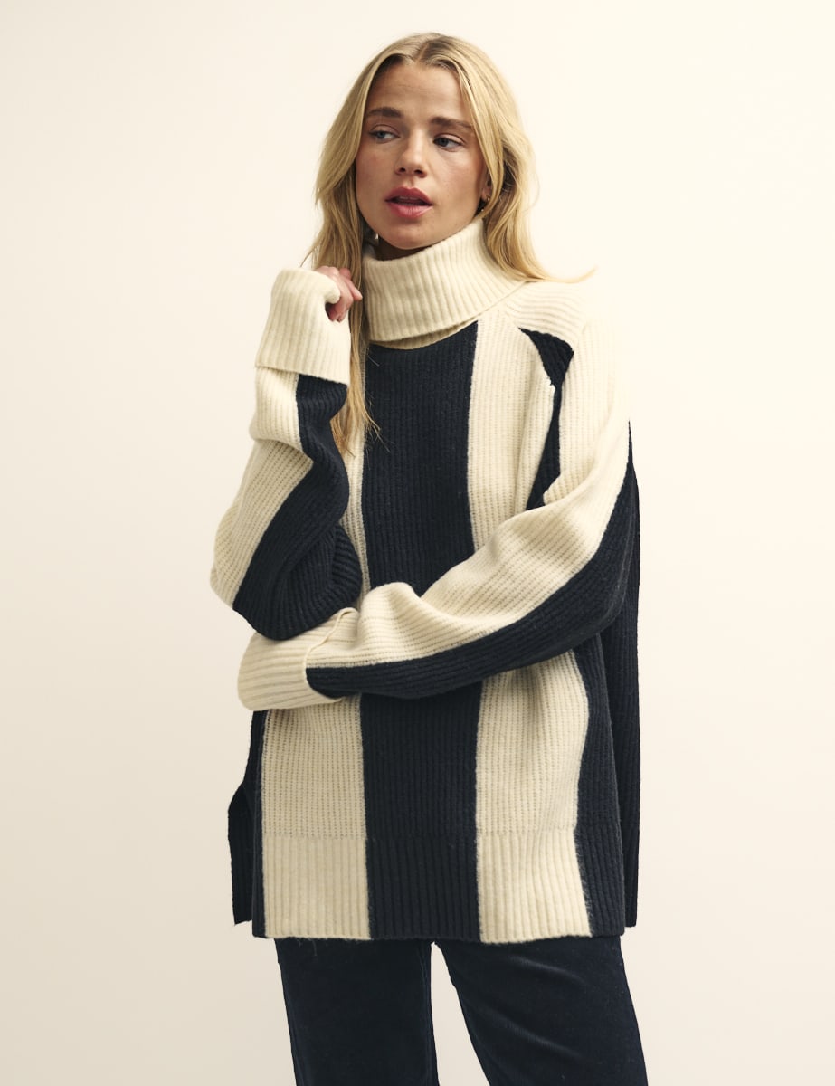 Fearne Cotton Black and Cream Stripe Roll Neck Jumper