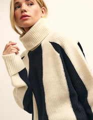 Fearne Cotton Black and Cream Stripe Roll Neck Jumper
