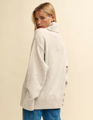 Light Grey Cable Knit Roll Neck Oversized Jumper