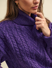 Purple Cable Knit Roll Neck Oversized Jumper
