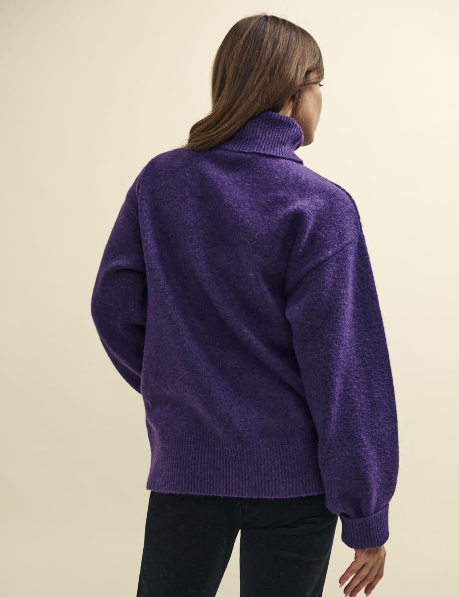 Purple Cable Knit Roll Neck Oversized Jumper