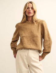 Camel Chunky Trim Crew Neck Knitted Jumper