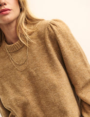 Camel Chunky Trim Crew Neck Knitted Jumper