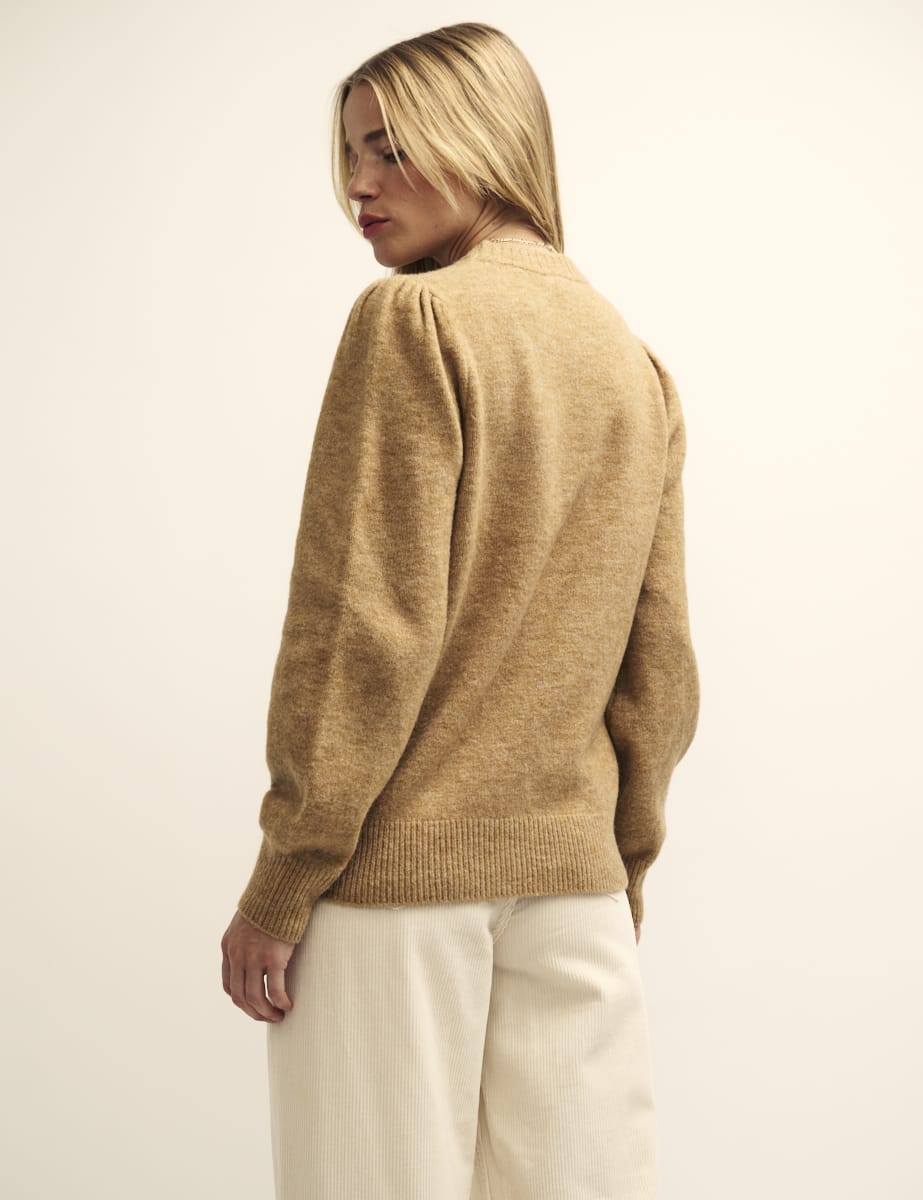 Camel Chunky Trim Crew Neck Knitted Jumper