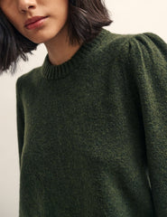 Khaki Green Chunky Trim Crew Neck Knitted Jumper