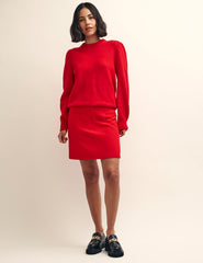 Red Chunky Trim Crew Neck Knitted Jumper