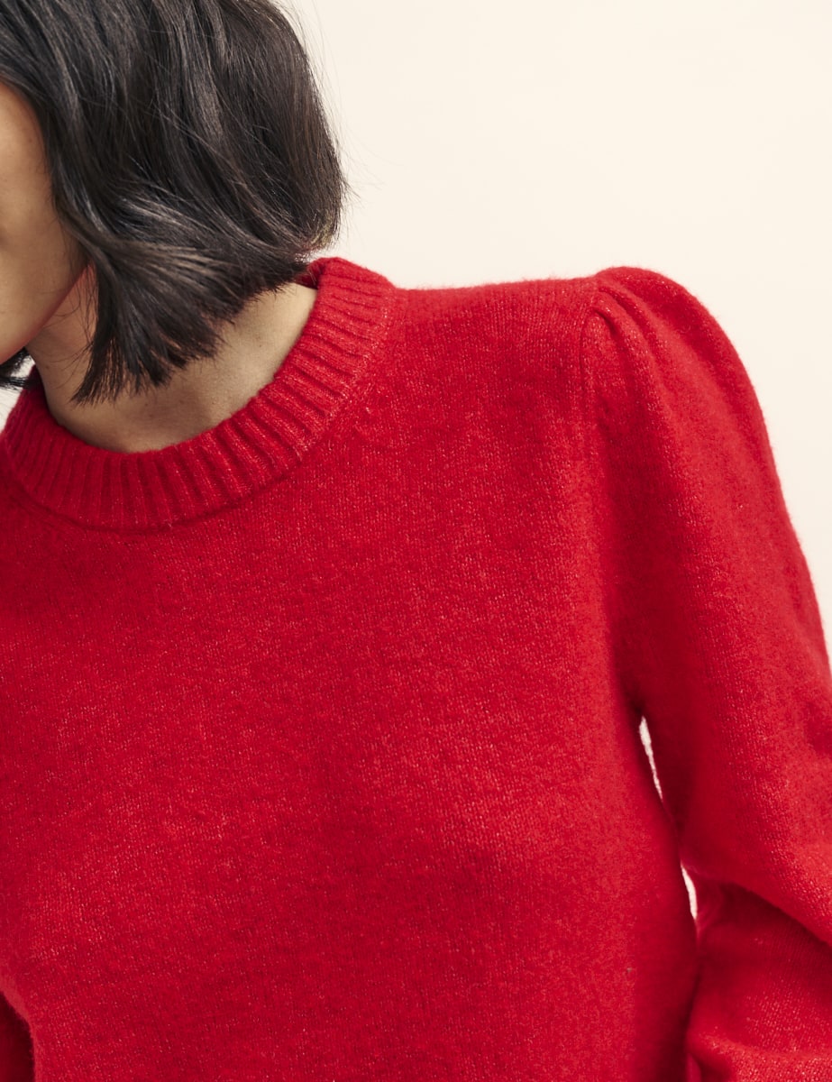 Red Chunky Trim Crew Neck Knitted Jumper