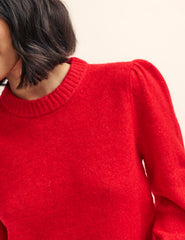 Red Chunky Trim Crew Neck Knitted Jumper