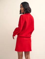 Red Chunky Trim Crew Neck Knitted Jumper