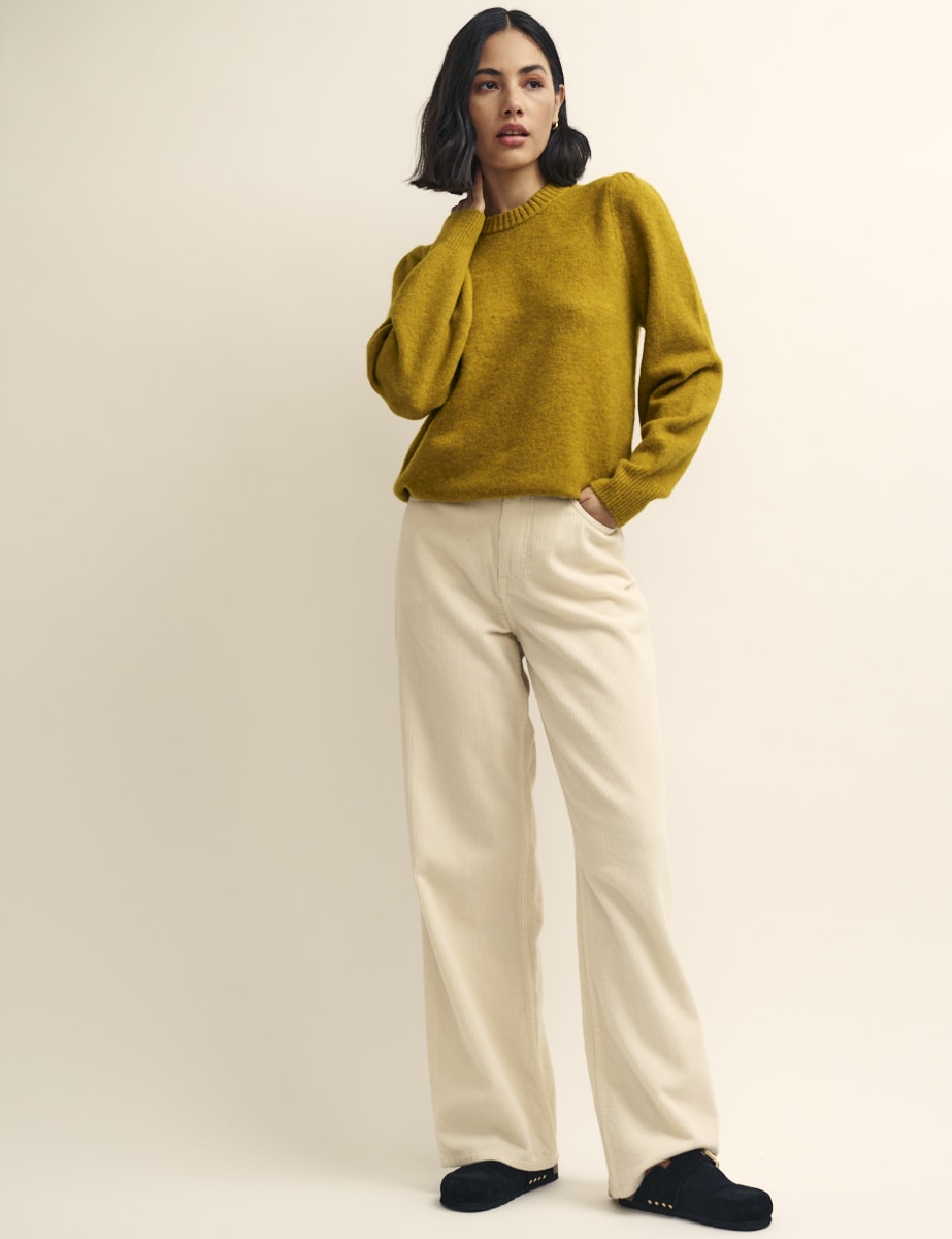 Mustard Yellow Chunky Trim Crew Neck Knitted Jumper