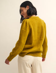 Mustard Yellow Chunky Trim Crew Neck Knitted Jumper