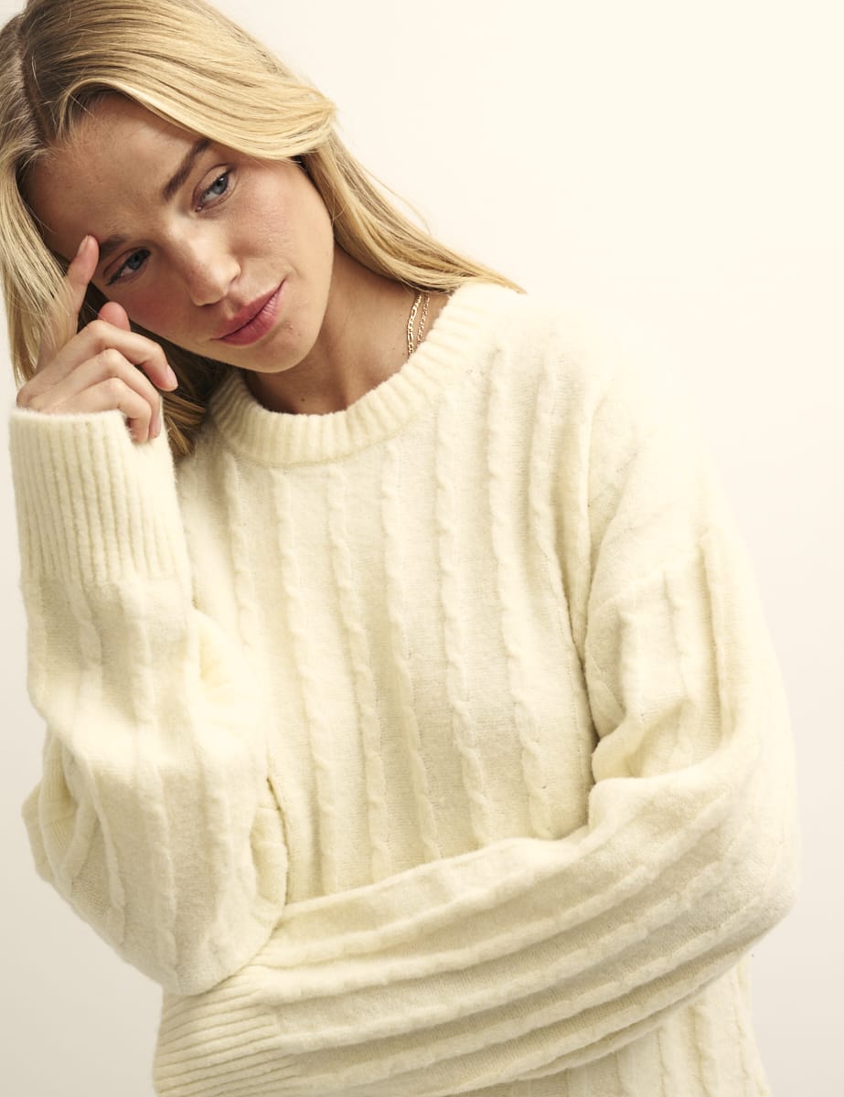 Cream Cable Crew Neck Oversized Knitted Jumper