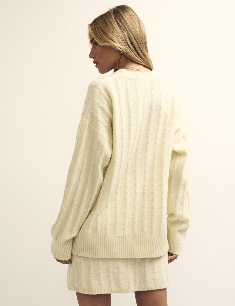 Cream Cable Crew Neck Oversized Knitted Jumper