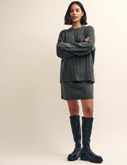 Grey Cable Crew Neck Oversized Knitted Jumper