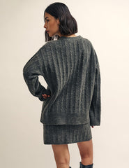 Grey Cable Crew Neck Oversized Knitted Jumper